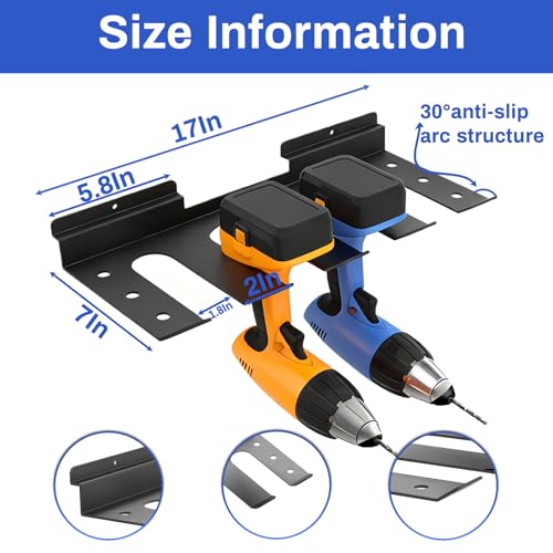 Slatwall Power Tool Organizer 2 Pack, Cordless Tool Organizer with 8 Drill Holder, Heavy Duty Slat Wall Accessories Max Loads 40Lbs for Garage, Workshop - size: 2 PACK