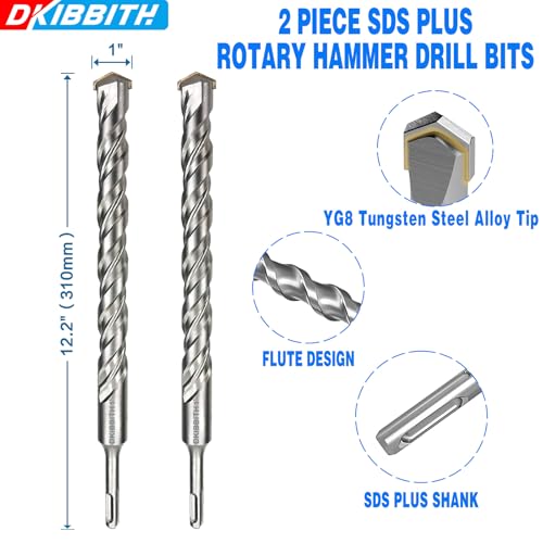 2-Pack SDS Plus Masonry Drill Bits 1Inch x 12 Inch Long Rotary Hammer Drill Bits Carbide Tipped for Concrete Brick Cement Stone Block. - size: 2 Pcs 1", style: 12"