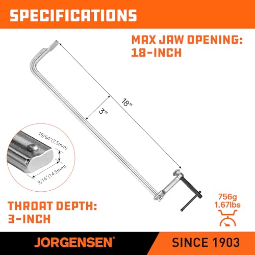Jorgensen 18-Inch Light-Duty Drop Forged Steel Bar Clamps, 2-Pack - size: 18 Inch