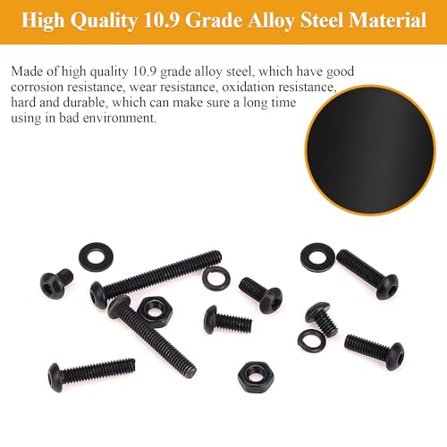 105 Pieces M2.5 x 4mm Button Head Socket Cap Screws, Thread Pitch 0.45mm, Sutemribor M2.5 Black Screws, 10.9 Grade Alloy Steel, Black Oxide Finish, Fully Threaded - size: M2.5 x 4mm, style: Button Head