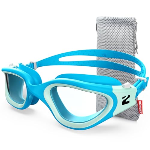 ZIONOR Swim Goggles, G1 SE Swimming Goggles Anti-Fog for Adult Men Women - color: B2-clear Lens Blue Frame