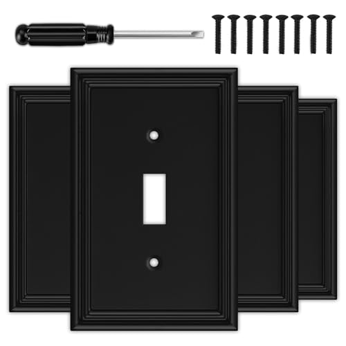4 Pack Matte Black Decorative Single Toggle Light Switch Covers Plate - size: 1 Toggle 4 Pack