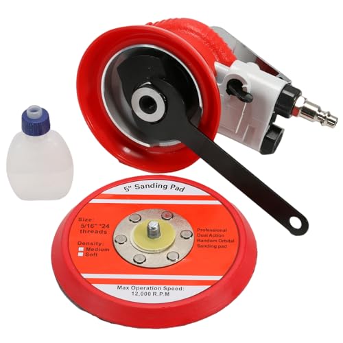Air Random Orbital Sander, 5inch Dual-Action Sander with Hook & Loop Backing Pads, Pneumatic Palm Sander for Auto body,Metal,Woodworking - size: 5inch