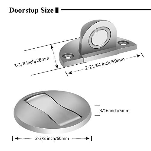 KOLAKO Magnetic Door Stop, 2 Pack Stainless Steel Floor Stopper Adhesive Brushed Nickel Invisible Heavy Duty Silver Holder Catch, No Drill Doorstop - color: Silver - 2 pack
