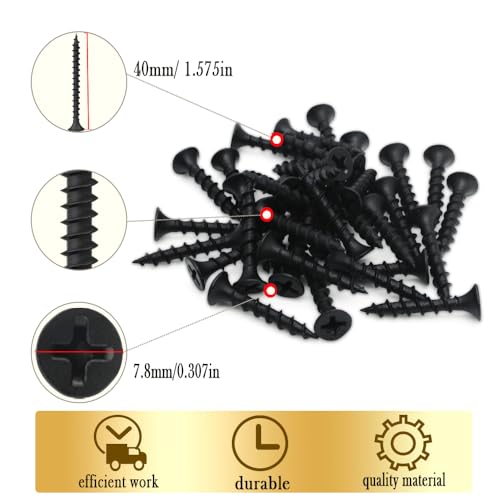 #7 x 1-1/2" Coarse Thread Drywall Screw with Phillips Bugle Head, Black Phosphate Coated, Sharp Point, High Strength Quick Self Tapping Screw for Drywall Sheetrock, Wood and More, 80Pcs - size: #7 x 1-1/2-Inch