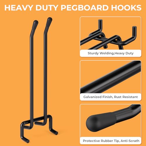 INCLY 36 Pack 4/6 Inch Double Arm Black Pegboard Hooks, 1/4" Heavy Duty - color: Black