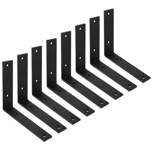 Shelf Brackets 6 Inch Wall L Brackets 8PCS Heavy Duty for Shelves Metal White Rustic Industrial Brackets for DIY Opening Shelves Project Hardware Included - size: 6 Inch, style: Black-8 Pack