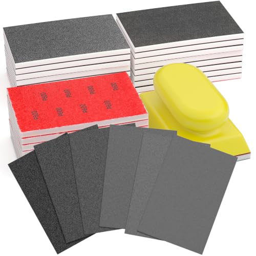 BURMONG Sanding Sponge Set, Reusable 3×4 Inch Wet Dry Foam Sanding Blocks for Wood, Furniture, Metal & Drywall (120-600 Grit Set)