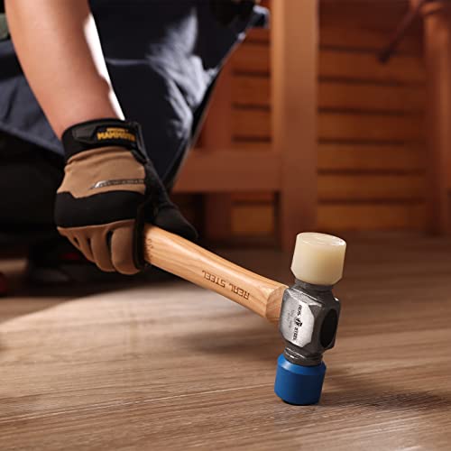 REAL STEEL Small Rubber Mallet Hammer 12 Oz Double Face Hammer Soft/Hard Hickory Wood Handle (0312) - style: Hickory Wood Handle