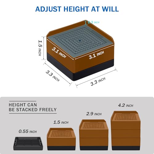 ANNKUT Bed Furniture Risers 1.5 inch, Square Adjustable Risers Blocks for Bed Sofa Table and Couch Lifting，Heavy Duty Support Up to 1,300 Lbs (4 Pack-Brown) - color: 1.5 Inch-brown(square)
