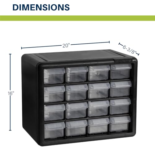 Akro-Mils 16-Drawer Plastic Cabinet for Garage Organization, Beads, Makeup Organizer, Building Bricks Storage, Teacher Toolbox, 10-1/2" W x 6-1/2" D x 8-1/2" H, 10716 Black (Pack of 4) - size: 16 Drawer (Pack of 4)