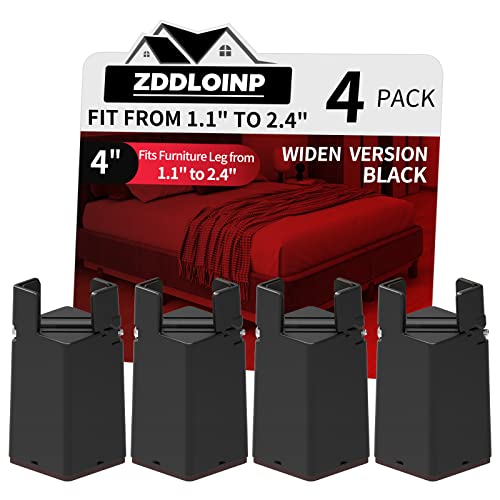 Bed Risers 4 Inch with Adjustable Screw Clamp,4 Pack Black