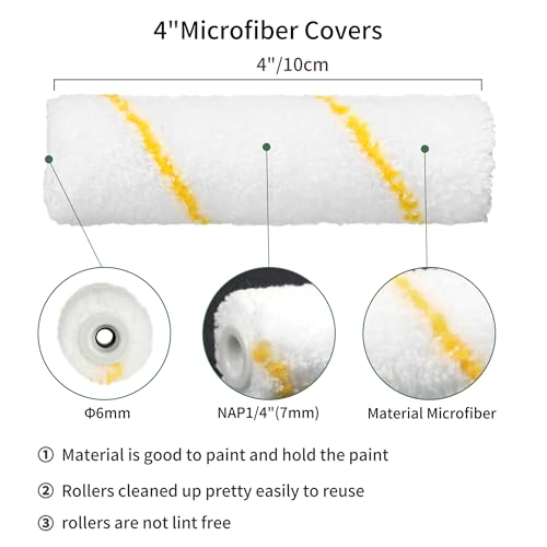 VOOMEY 4 Inch Paint Roller Covers, 1/3" Nap Mini Rollers 48PCS - size: 4 inch 48pcs
