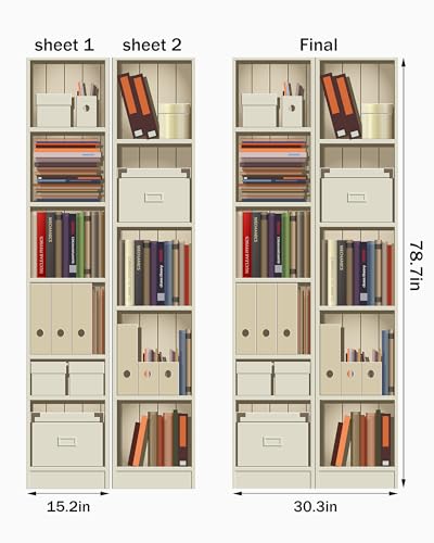 FLFK Door Mural Sticker - White Bookcase, Peel and Stick, Combined Size 30.3"x78.7", Split into 2 Pieces - color: Mt996, size: 30.3"x78.7"