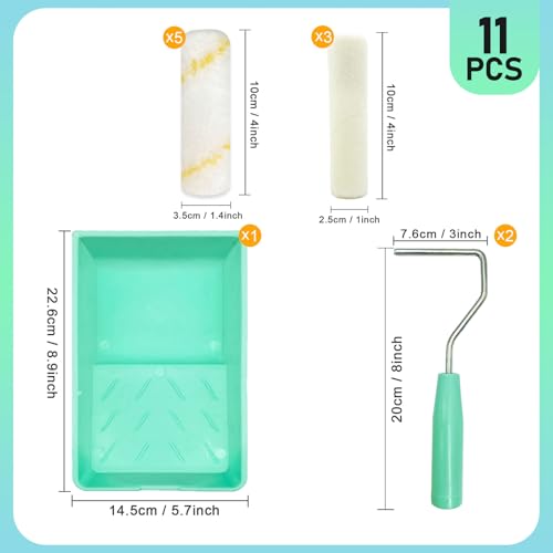 11 Pack Paint Roller Kit, 4 Inch Roller Covers with Frame & Tray - size: 4 Inch