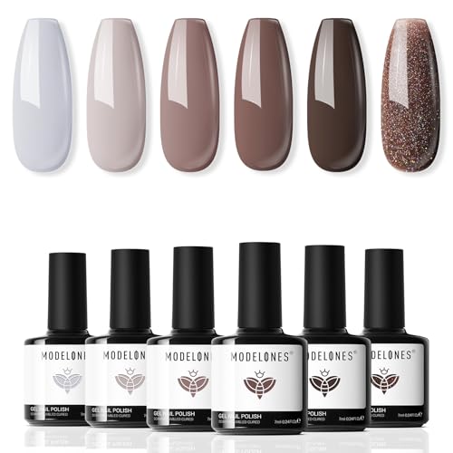 modelones Fall Gel Nail Polish Set, Chocolate Brown Coffee Nude Glitter - color: A4 Chocolate bar