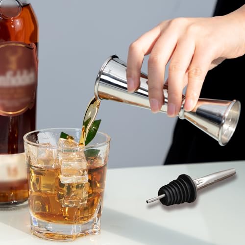 Briout Double Cocktail Jigger for Bartending,2 Pourers,1 OZ 1OZ,Rolled Edge - color: Silver, size: Rolled Edge-1oz/2oz-1PC+2 Pourers