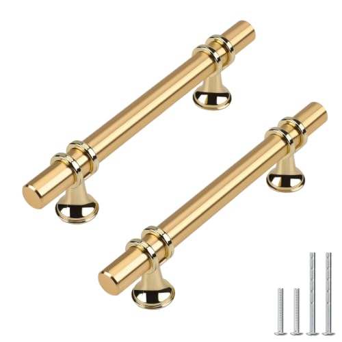 Haliwu 10 Pack 3-3/4 Inch Gold Cabinet Handles | 96mm Hole Center, Solid Aluminum and Zinc Alloy, Kitchen Pulls Hardware for Bathroom Drawer Dresser - color: Gold, size: 3-3/4 inch (96mm) hole spacing