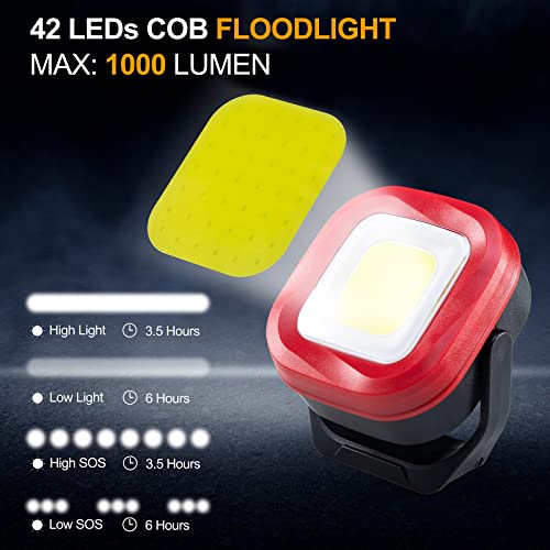 Magnetic Work Light, 42 LEDs 1000 Lumens Rechargeable Portable Magnetic Flashlight Inspection Light for Car Repair, Camping, Emergency & Job Site Lighting (2 PCS) - color: Black