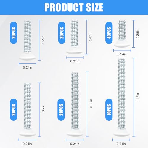 130 Pack White Outlet Screws 6-32 Thread, Wall Plate Screws for Electrical Cover Panel and Switch Plate, Includes Long Outlet Screws in 6 Sizes (3/8", 9/16", 3/4", 1", 1/2", 1-1/4") (White) - color: White