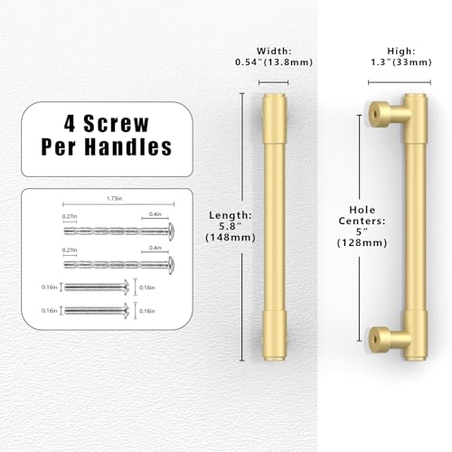 10 Pack Brushed Gold Cabinet Pulls 5 Inch(128mm) Kitchen Cabinet Handles Cabinet Hardware for Drawer Pulls - color: Brushed Gold, size: 5" Hole Center