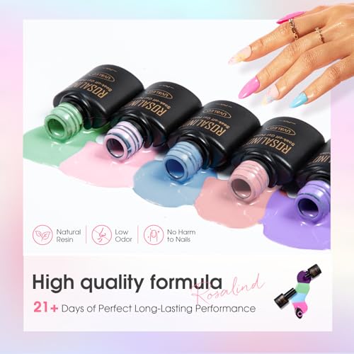 ROSALIND 30Pcs Gel Nail Polish Set, 26 Colors Macaron Pastel Gel Polish | with 3Pcs Glossy Matte Glitter Top Coat, Base Coat, Four Seasons Colors, Soak Off, UV Gel Nail Gift for Women - color: Multi-pastel
