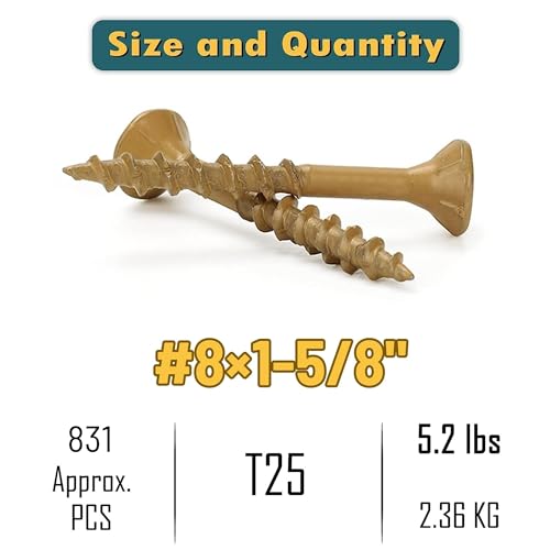WELLOCKS #8 x 1-5/8 in Tan Deck Screws, 5.2 lbs with T25 Bit - size: #8×1-5/8", style: 5.2LBS Tan