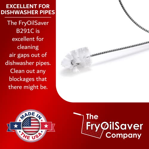 48" Air-Gap Drain Brush - Flexible Dishwasher and Sink Cleaner Tool for Home and Commercial Kitchen - Long Pipe Snake for Garbage Disposal, Shower, Hair Clog Remover - B291C by FryOilSaver Co.