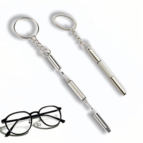 Glasses Repair Kit, 2-Pack 3-in-1 Precision Screwdriver Set with Keychain, Mini Stainless Steel Screwdriver Tool for Eyeglasses, Sunglasses, Phone, Watch, Laptop, and Jewelry (Flathead, Phillips, Hex)