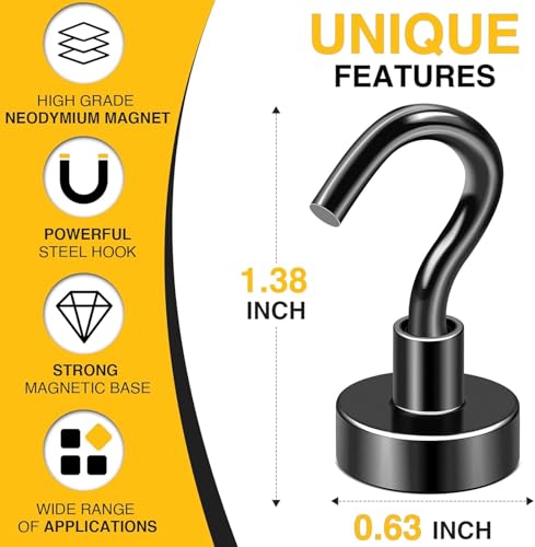 DIYMAG Magnetic Hooks, 30Lbs Black Strong Heavy Duty Cruise Magnet Garage S-Hooks for Classroom, Fridge, Hanging, Cabins, Grill, Kitchen, Garage, Workplace and Office Etc, 120 Pack