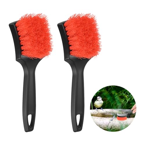 M METERXITY 2-Pack Bird Bath Cleaning Brush, 8.3 Inch Plastic Bird Bath Cleaner with Ergonomic Handle for Feeder/Fountain/Outdoor Cleaning, Utility Hard Stiff Bristle Scrub [Red] - color: Red