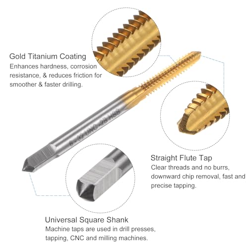 uxcell Tap & Drill Bit Set, 6-32 UNC Straight Flute Thread Tap and 1/9"" (2.8mm) Twist Drill Bit, Titanium Coated M2 High Speed Steel Thread Repair Tapping Tools, Gold - size: 6-32 UNC + 1/9" (2.8mm)