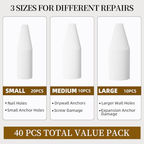 Drywall Hole Repair Kit 40Pcs, Wall Hole Filler for Small Nail Holes with Scraper & Gloves, No Sanding No Tools Required, Quick Drywall Patch Plugs for Renters Home Repair Move-Out