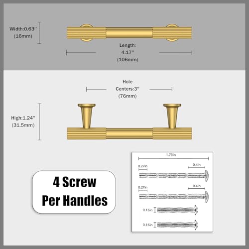 10 Pack Vibrant Brushed Moderne Brass Cabinet Pulls 3 Inch(76mm) Heavy-Duty Solid Kitchen Cabinet Handles Cabinet Hardware Drawer Pulls - color: Vibrant Brushed Moderne Brass, size: 3" Hole Center