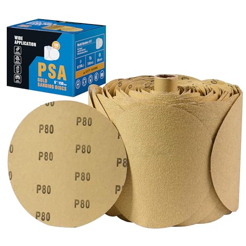 S SATC 100 PCS PSA Sanding Discs 6 Inch Adhesive Backed Sandpaper 80 Grit Sander Attachment for Drill Self Stick Aluminum Oxide Round Automotive Sandpaper with Sticky Back - style: 80 Grit
