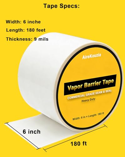 Vapor Barrier Tape 6 Inch – White Seam Tape for Crawl Space Insulation Tape - size: 6inx180Ft-1 Roll