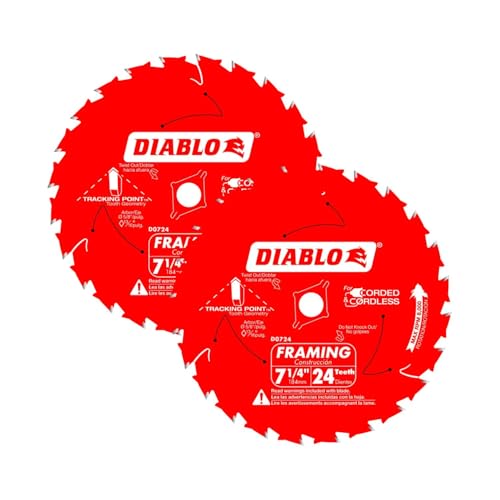Diablo Framing Saw Blade with Perma-Shield - 2-Pack Tracking Point Tooth Design for Efficient Cutting - 7-1/4" x 24-Tooth - D0724A - size: 5/8" Arbor x 7-1/4" Dia (2 Pack)