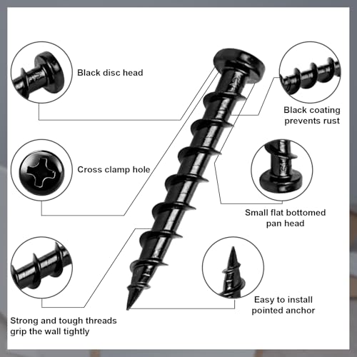 Blulu 100 Pcs Drywall Anchors 1/4 x 1-1/2 Inch Alloy Steel Light Wall Anchors Heavy Duty Self Drilling Screws for Drywall, Wood and Other Masonry Materials(Black) - color: Black