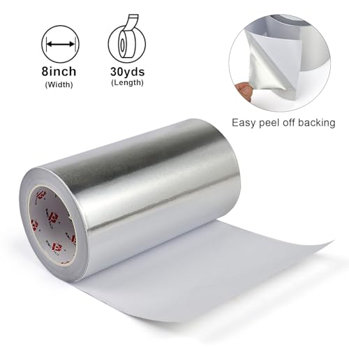 BOMEI PACK Aluminum Foil Tape,Heavy Duty Metal Foil Tape,High Temperature Silver Duct Tape,Perfect for Sealing & Patching,HVAC,Air Ducts,Insulation and Metal Repair (8 Inch) - size: 8 Inch x 30 Yards
