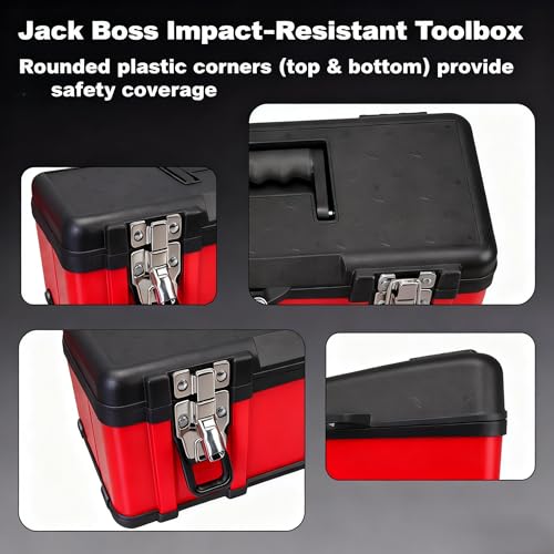 Jack Boss Tool Box 15.5 Inch Small Portable Tool Organizer Box with Built-in Short Non-slip Handle Car Box with Removable tray - size: 15.5Inch