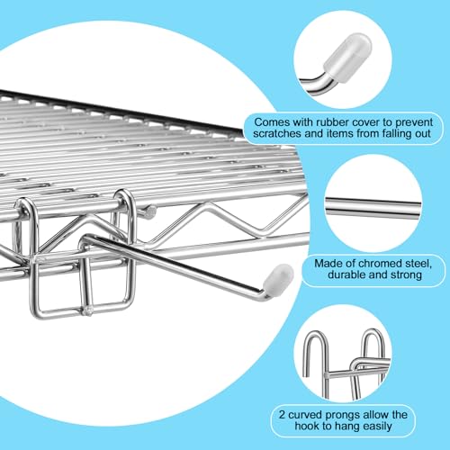 MorningRo 4 Pcs Accessory Shelving Hook for Wire Shelf Accessories, Silver | Heavy Duty Metal with Rubber Cover, Fits Wire Shelves Organizing Kitchen Tools, Space-saving Storage Pantry Garage Closet - color: Silver