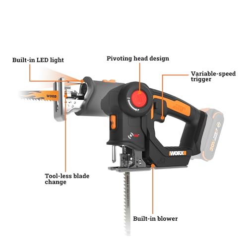 WORX Cordless Reciprocating Saw & Jigsaw, 20V 3/4-Inch 2-in-1, WX550L.9 - style: Battery + Charger Not Included