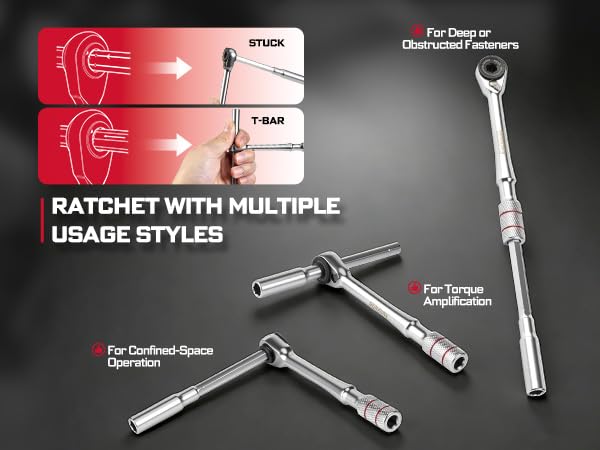 Geinxurn 33Pcs T-Handle Ratchet Wrench Set,72-Tooth 1/4" Reversible Ratchet with Nut Driver, Extension Bar, and 1”Impact Magnetic (Phillips/Torx/Slotted) Screwdriver Bit in Coded Base for Repair - size: 33pcs-NutDriver