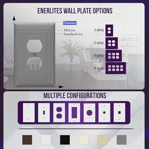 ENERLITES Duplex Receptacle Outlet Wall Plate, Jumbo Electrical Outlet Covers, Gloss Finish, Oversized 1-Gang 5.51" x 3.50", Polycarbonate Thermoplastic, 8821O-GY-10PCS, Gray, 10 Pack - color: Gray, size: Over-Size