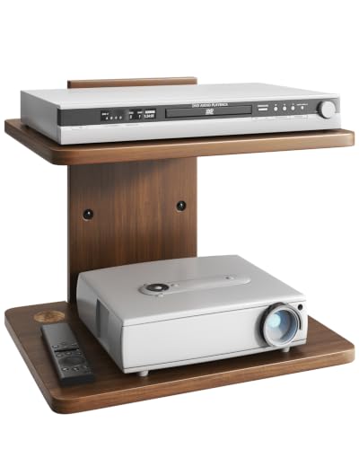 Floating TV Projector Shelf Wall Mount - 2 Tier Wooden Shelf, Walnut Brown - size: 2-Tier Shelf
