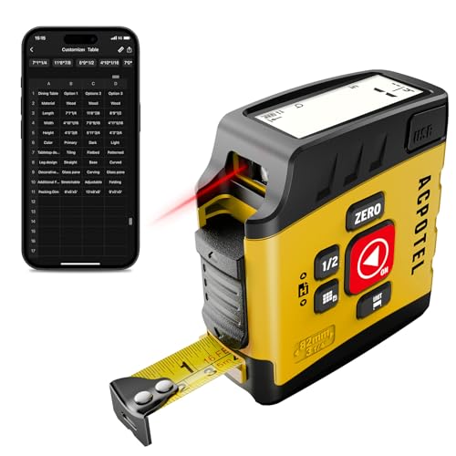 ACPOTEL Smart Digital Laser Tape Measure, 131ft Laser & 16ft Tape, App Sync | Real-Time Display, 6 Units, Distance/Area/Volume/Midpoint, 20-Value Memory, Rechargeable, Measuring Tape for Pro & DIY Use - color: Sunny Yellow