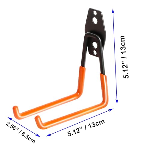 2 Pack Heavy Duty Wall Hook for Hanging, Garage Tool Organizer Wall Mount, Metal Garage Storage Hooks for Ladder, Extension,Garden Tool (5.1Inch) - size: 5.1Inch
