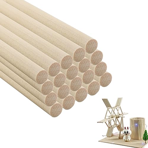 20 PCS Wooden Dowel Rods, 3/4 x 12 Inch
