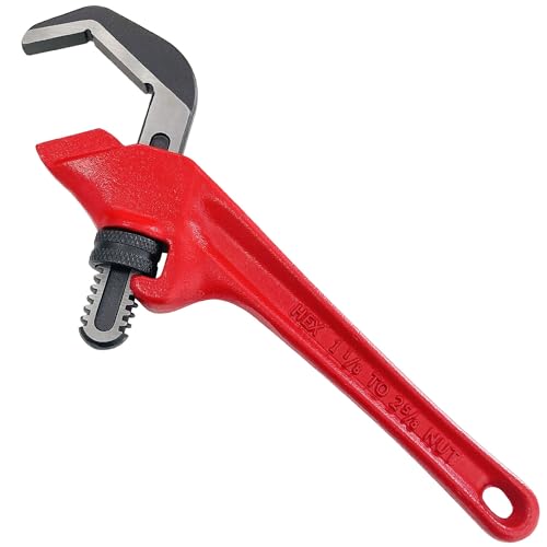 9-1/2 Inch Offset Hex Adjustable Pipe Wrench, CR-V Hook Jaw, 1-1/8 to 2-5/8 Inches