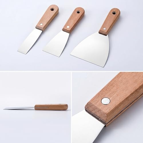 8Pcs Putty Knife Set – Rust-Free 1" to 6" Scrapers Perfect for Repairing Drywall, Removing Wallpaper & Mud Plaster Scraping! Upgrade Your DIY Toolkit! (Wooden Handles (Pack of 8))